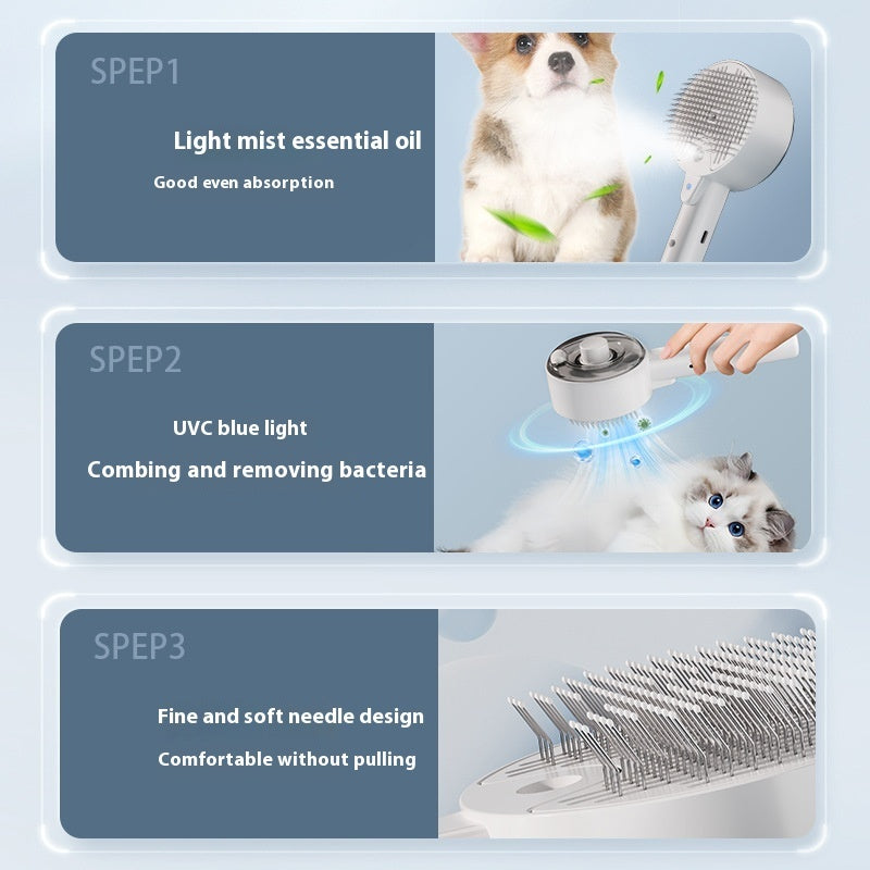 Smart Steam Pet Grooming Brush with UV Sterilization